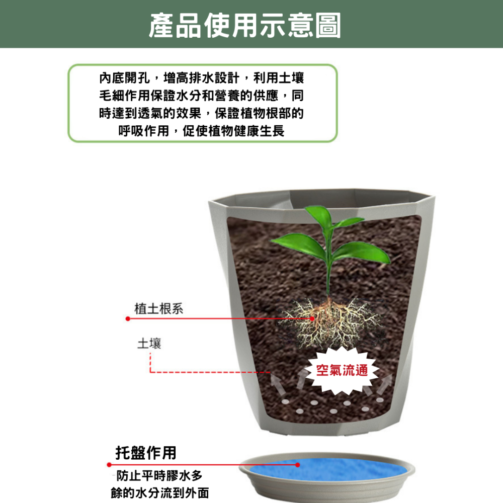 北歐簡約盆栽（附托盤）冷色調花盆 幾何造型花盆  多角型花盆 質感花盆  植物 園藝-細節圖7