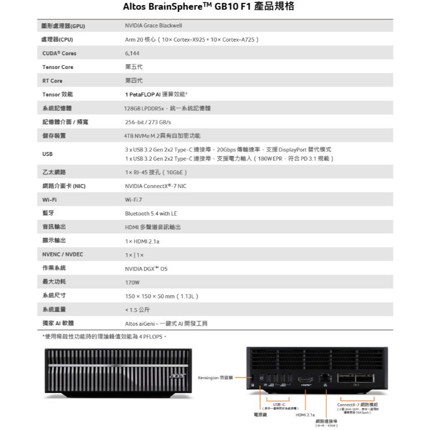 【光統電通】ACER 宏碁 Altos GB10 F1 (GB10/128G/4TB/三年保)AI超級電腦~下單先問庫存-細節圖10