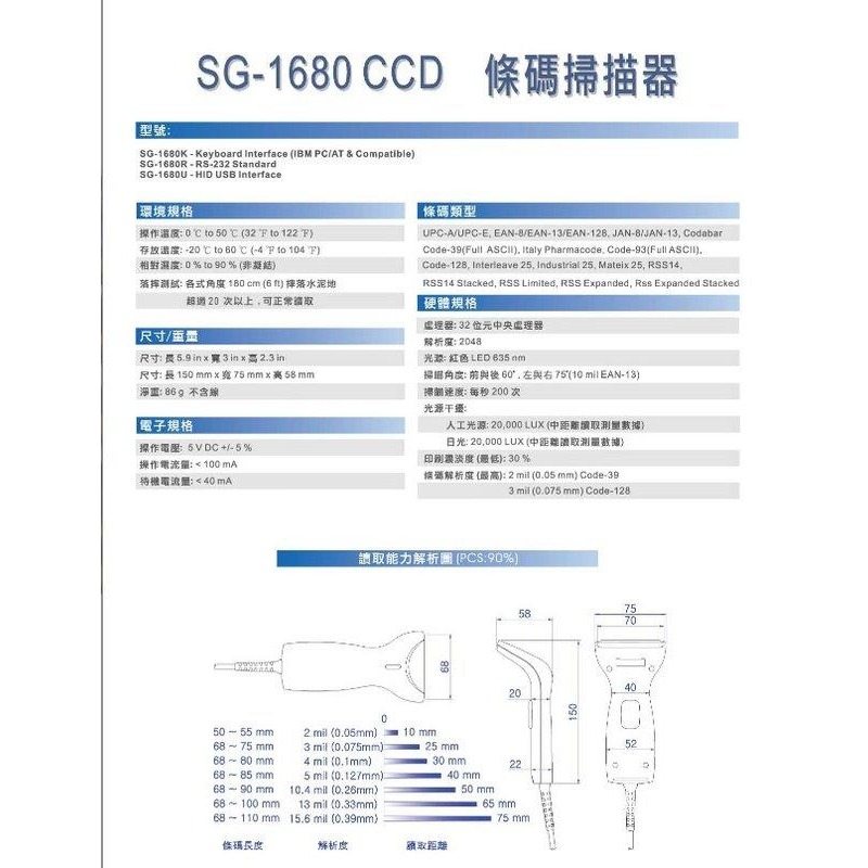 【光統電通】Signal 信格 SG-1680U (USB介面/短+中距離) 光罩式條碼掃描器~下單先問台南門市庫存-細節圖3