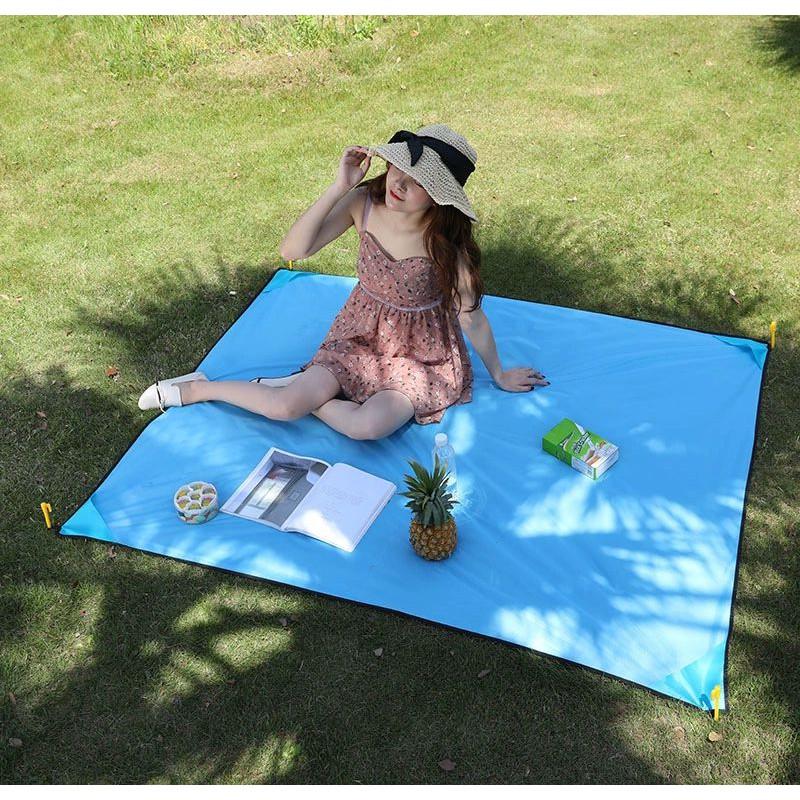 加大款野餐墊  附地釘 好攜帶 防潑水牛津布沙灘墊  145*200 大尺寸野餐墊-細節圖2