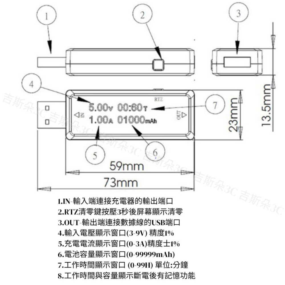 【免運🔥現貨】電池檢測器 電壓檢測 電流檢測 電池檢測 電壓 電流 測試 USB測試 隨插即用 檢測器-細節圖4
