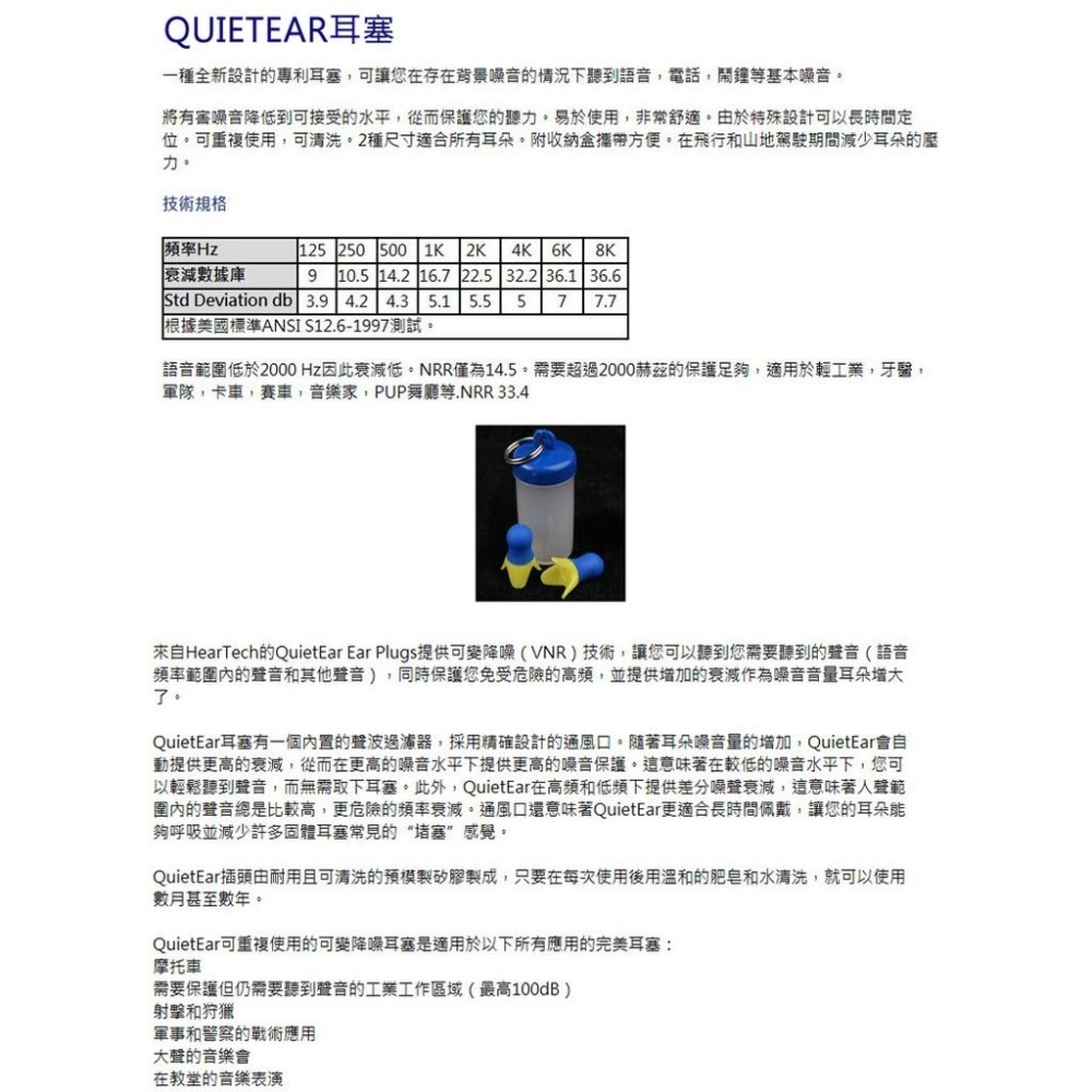 【附發票】以色列進口 聲音濾波器耳塞 QUIETEAR 適用噪音100分貝以下-細節圖4