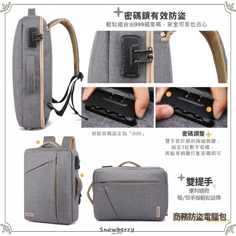 15.6吋 筆電商務後背包 電腦後揹包 Snowberry 雪瑞 休閒商務包  防潑水 電腦包 後背包 書包 筆電-細節圖5