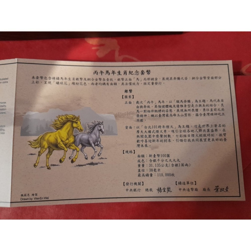 115年丙午馬年生肖銀與銅套幣組.已不流通的收藏幣.中央銀行發行,原盒完整.-細節圖6