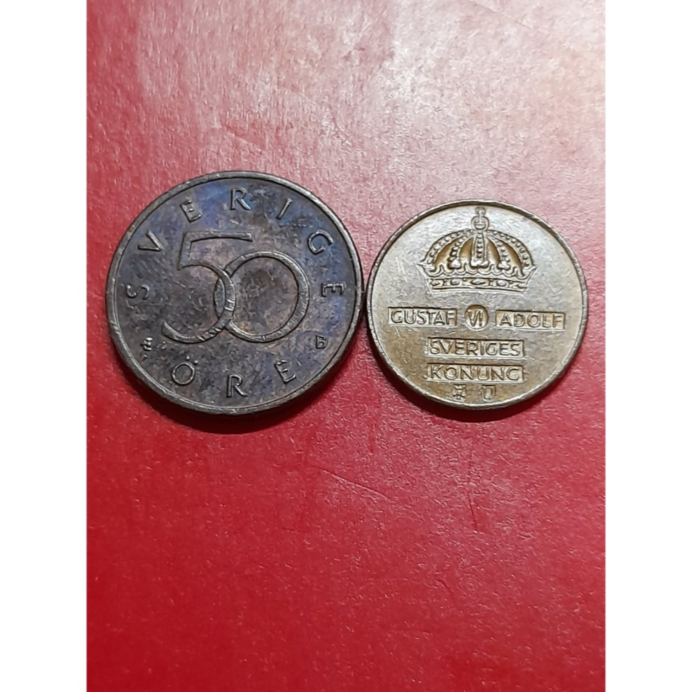 錢幣:1966與2001年瑞典50與1歐爾.2枚合售.已不流通的收藏幣.附幣盒.-細節圖2