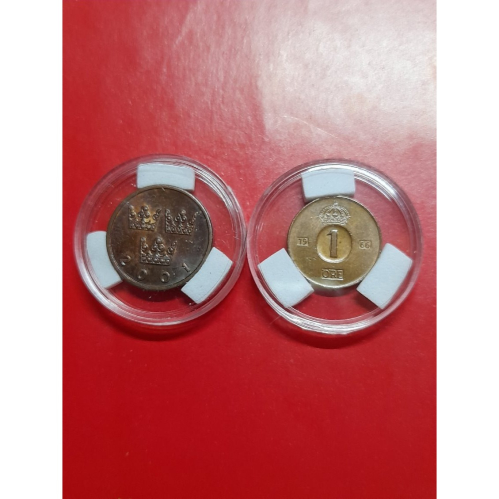 錢幣:1966與2001年瑞典50與1歐爾.2枚合售.已不流通的收藏幣.附幣盒.-細節圖3