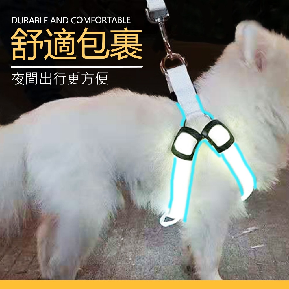 【舒適不勒/夜間出遊】🐶LED發光寵物胸背帶 胸背帶 狗背帶 防走丟 狗胸背帶 狗背帶 寵物胸背帶 閃光寵物胸背帶-細節圖3