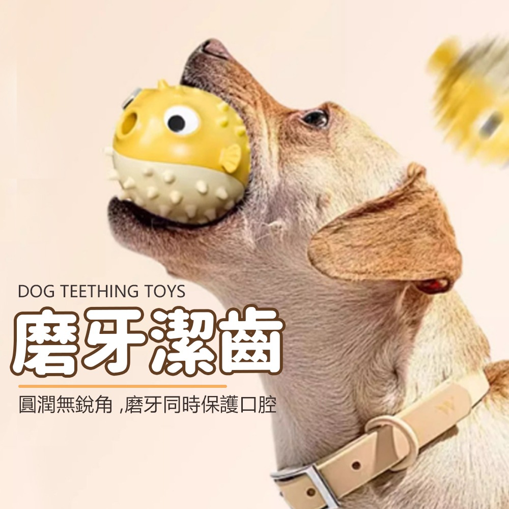 【萌趣造型/磨牙神器】🐶狗狗耐咬橡膠玩具 寵物漏食球 狗狗玩具 河豚魚 狗狗咬咬球 狗狗漏食玩具 狗狗漏食球-細節圖3