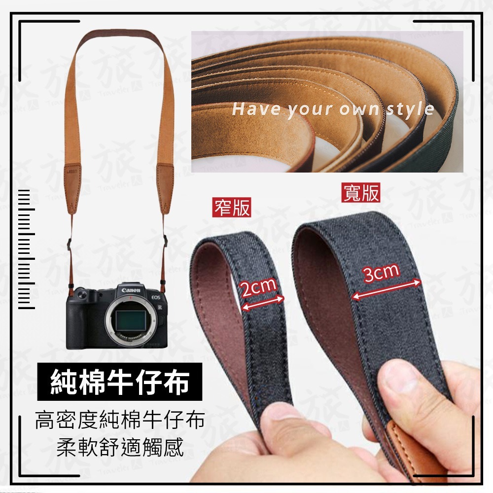 【台灣現貨🇹🇼快速出貨】相機背帶 相機掛繩 復古英倫風 牛仔布 拍立得背帶 減壓背帶 相機掛帶 相機繩 皮質相機掛繩-細節圖4
