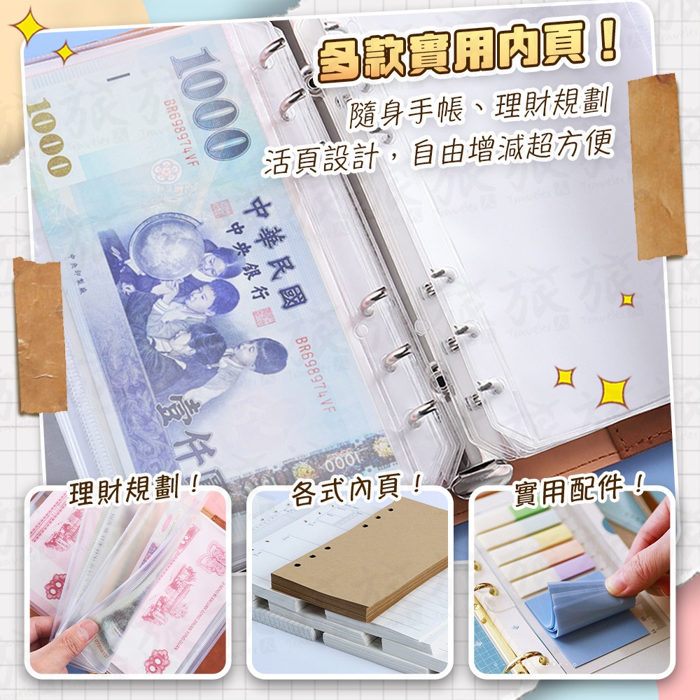 【台灣現貨🇹🇼快速出貨】理財收納本 6孔活頁本 皮革手帳本  A6活頁本 活頁筆記本 活頁夾 記事本 手帳本-細節圖6