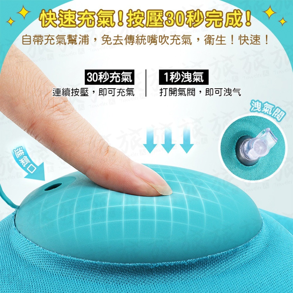 【台灣現貨🇹🇼快速出貨】按壓式充氣枕 U型枕 充氣枕頭 頸枕 午睡枕 旅行枕 腰靠 趴睡枕 登機枕 飛機枕-細節圖4
