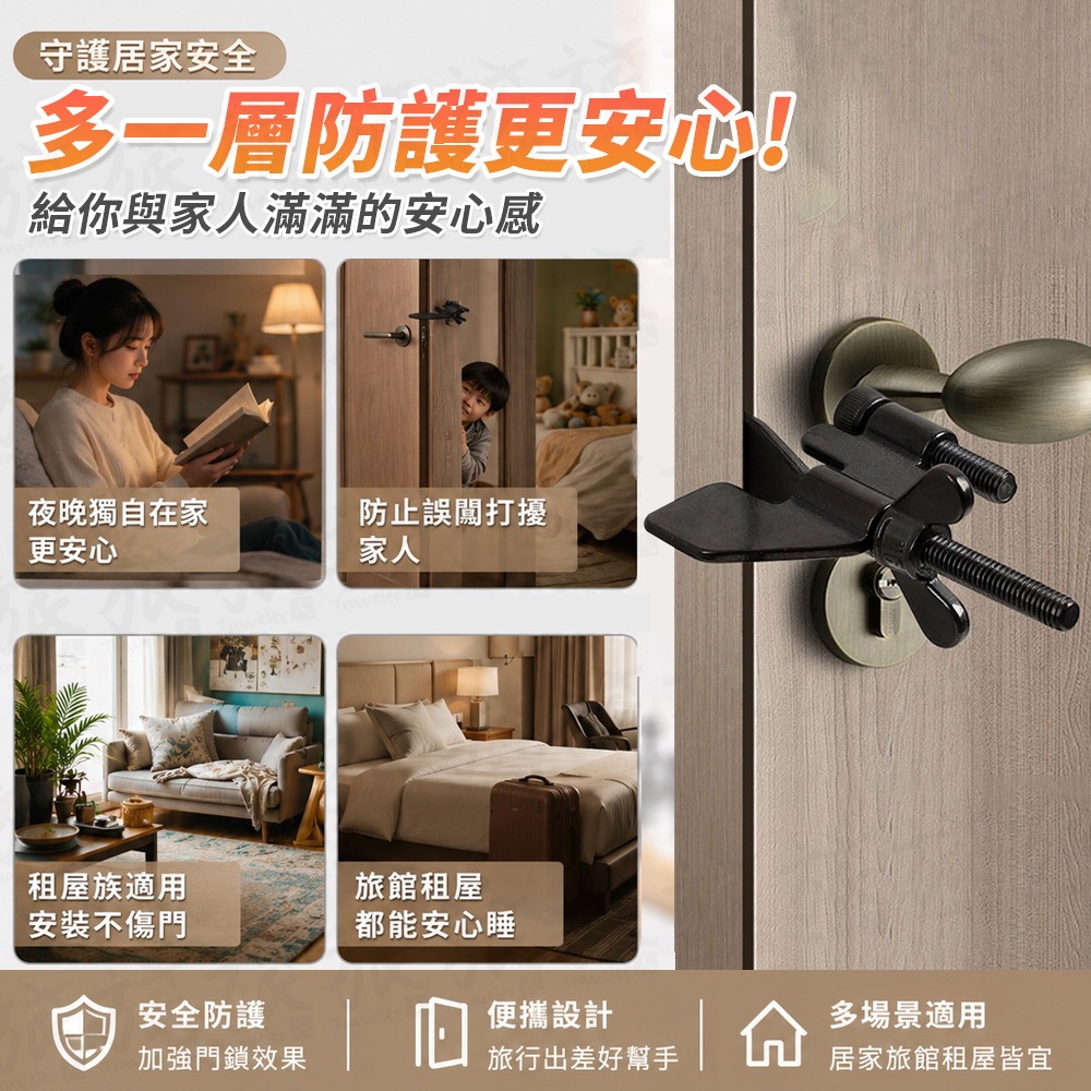 【台灣現貨🇹🇼隔日到貨】防盜阻門器 安全門檔 防盜門鎖 旅行門擋 便攜門檔 門縫鎖 居家防盜 飯店防盜 宿舍門擋-細節圖3