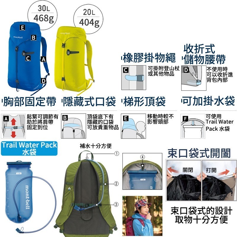 mont-bell BALANCE LIGHT 20L 30L 40L 耐用包 攻頂包 登山 露營 旅行 戶外 背包-細節圖3