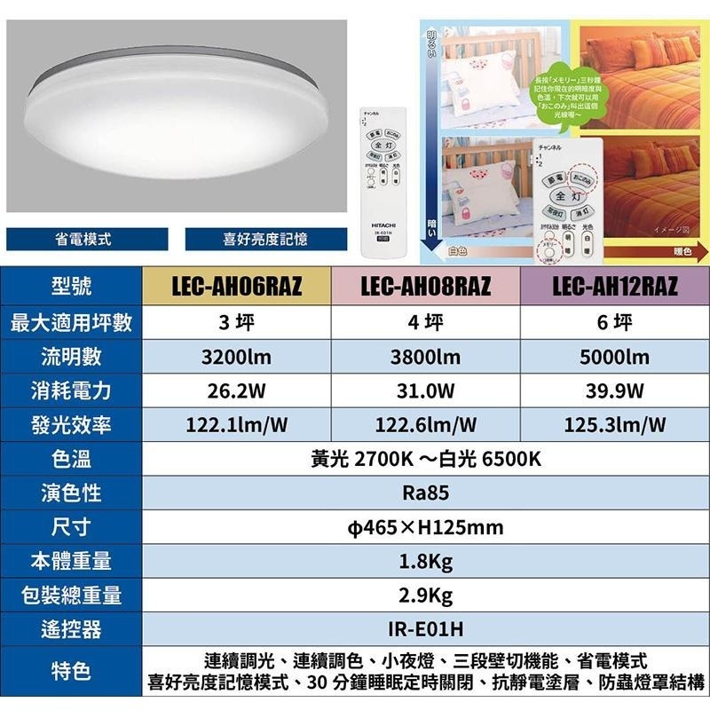 日本原裝 空運 日立 HITACHI 調光 調色 AMAZON限定基本款 LEC-AH06RAZ 3坪 LED 吸頂燈-細節圖9