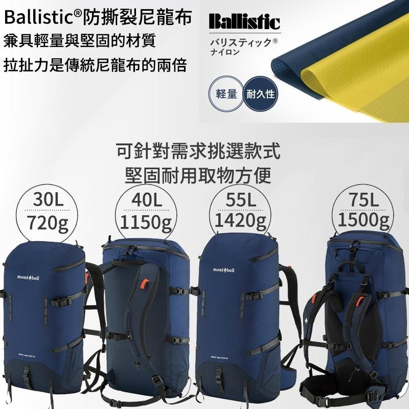 mont-bell RIDGE LINE PACK 圓筒防水登山包 30L 40L 55L 75L 登山 背包 防水-細節圖2