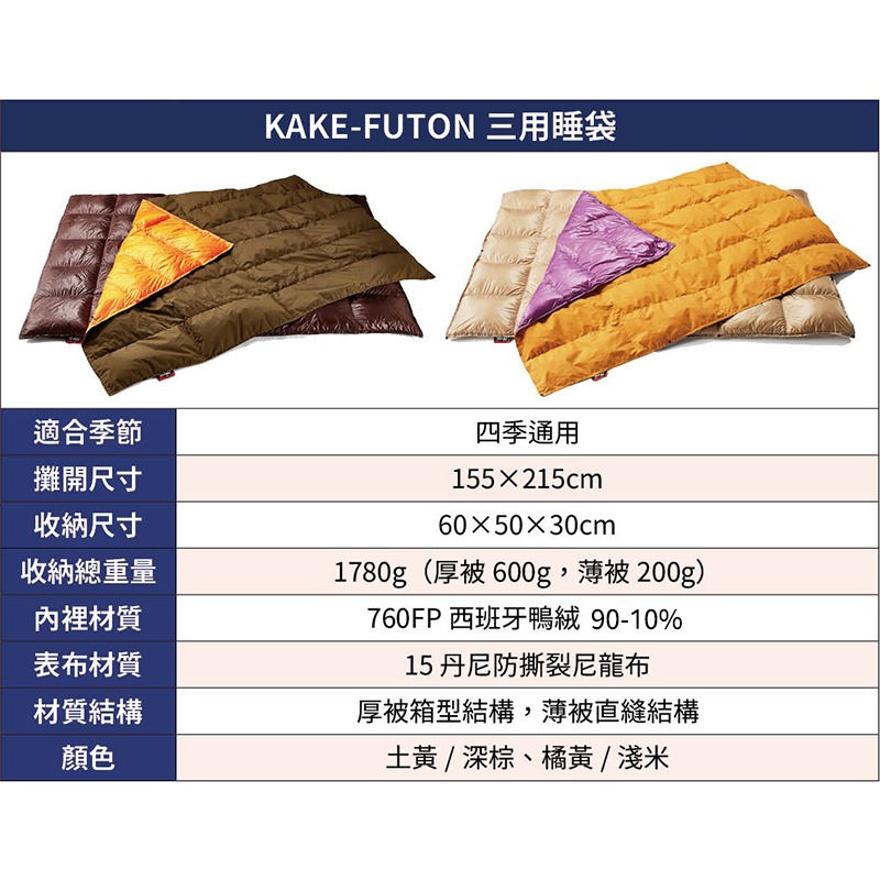 日本 NANGA 睡袋 KAKE-FUTON 登山 露營 旅行 羽絨 戶外 三用睡袋 厚被 薄被 棉被 羽絨被-細節圖4