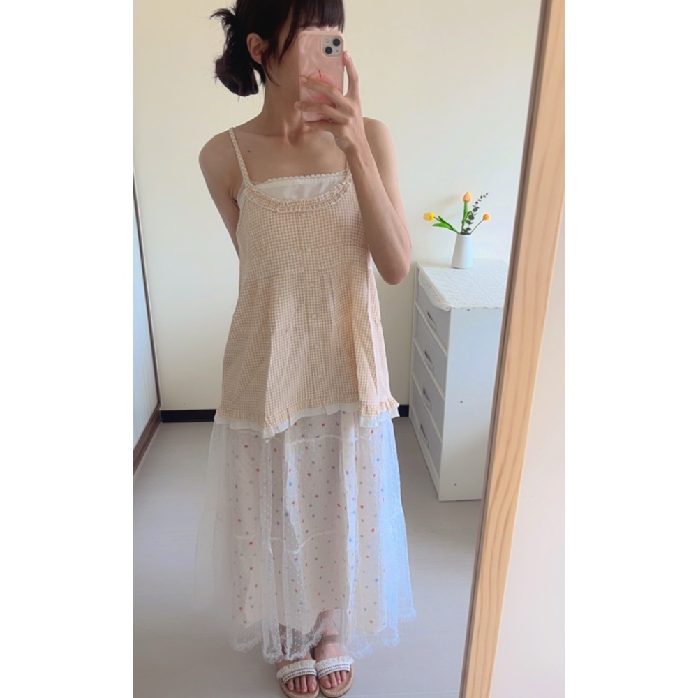 ✦夏日格紋花花釦背心-規格圖1