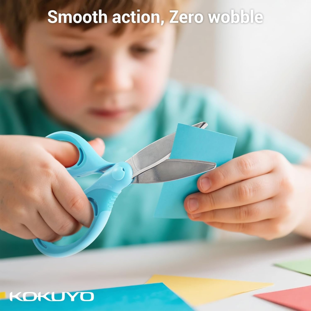 『現貨』日本 KOKUYO 國譽 AiroFit Saxa 兒童安全學習剪刀｜超省力弧形刃、防黏膠塗層、氣墊軟把手附蓋-細節圖2
