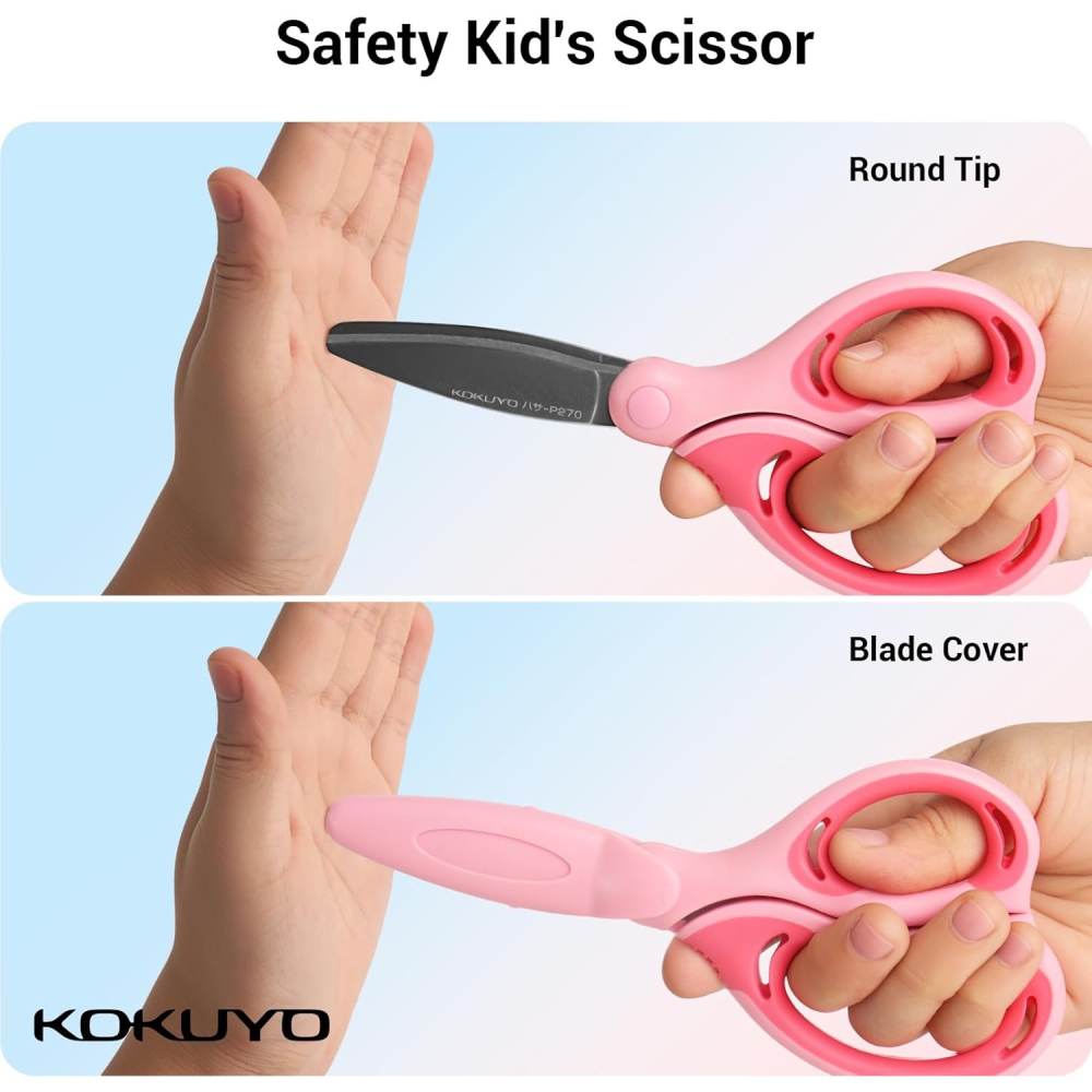『現貨』日本 KOKUYO 國譽 AiroFit Saxa 兒童安全學習剪刀｜超省力弧形刃、防黏膠塗層、氣墊軟把手附蓋-細節圖5