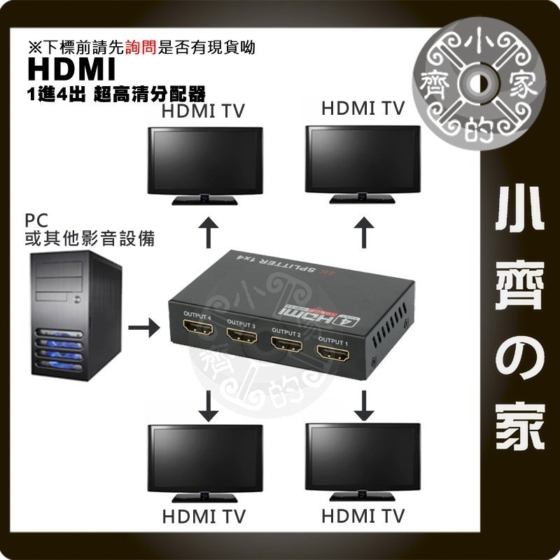4K*2K HDMI 1進4出 HDMI 分配器 一進四出 1分4 分屏器 3D 支援1.4版 超高清 小齊的家-細節圖2