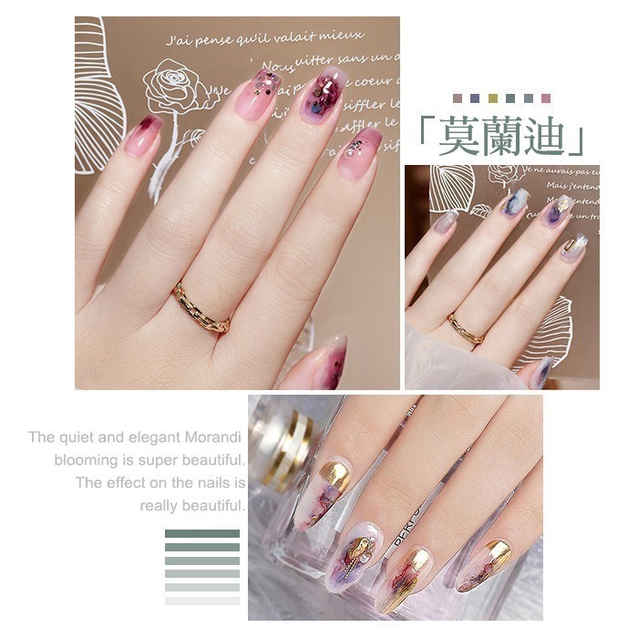彩色暈染液 水墨暈染液 莫蘭迪金沙烟彩 甲油膠光撩膠光撩指甲油銀色金色珠光白色暈染液 NailsMall-細節圖5