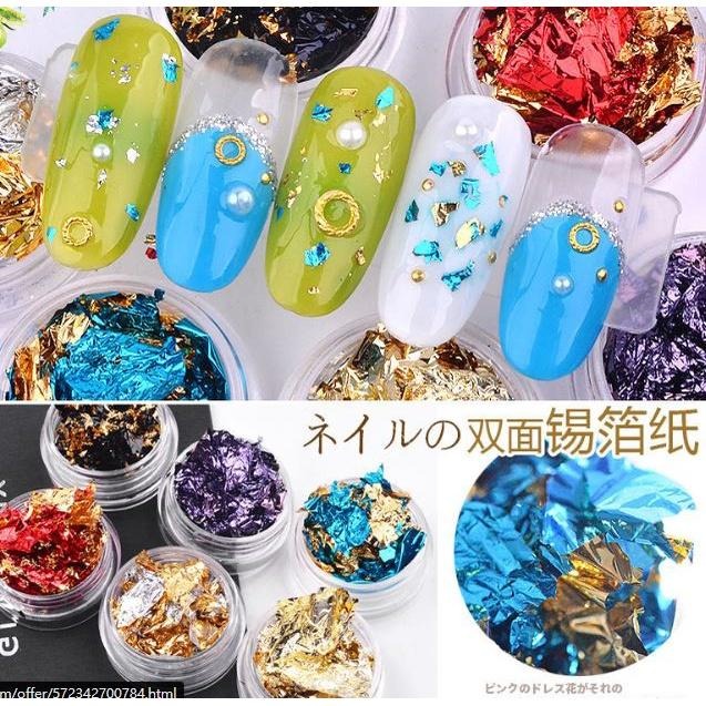 美甲飾品 金箔 銀箔 雙色錫箔紙美甲箔絲金銀箔碎片錫箔紙搭配光撩膠美甲材料美甲飾品美甲鑽飾NailsMall-細節圖3