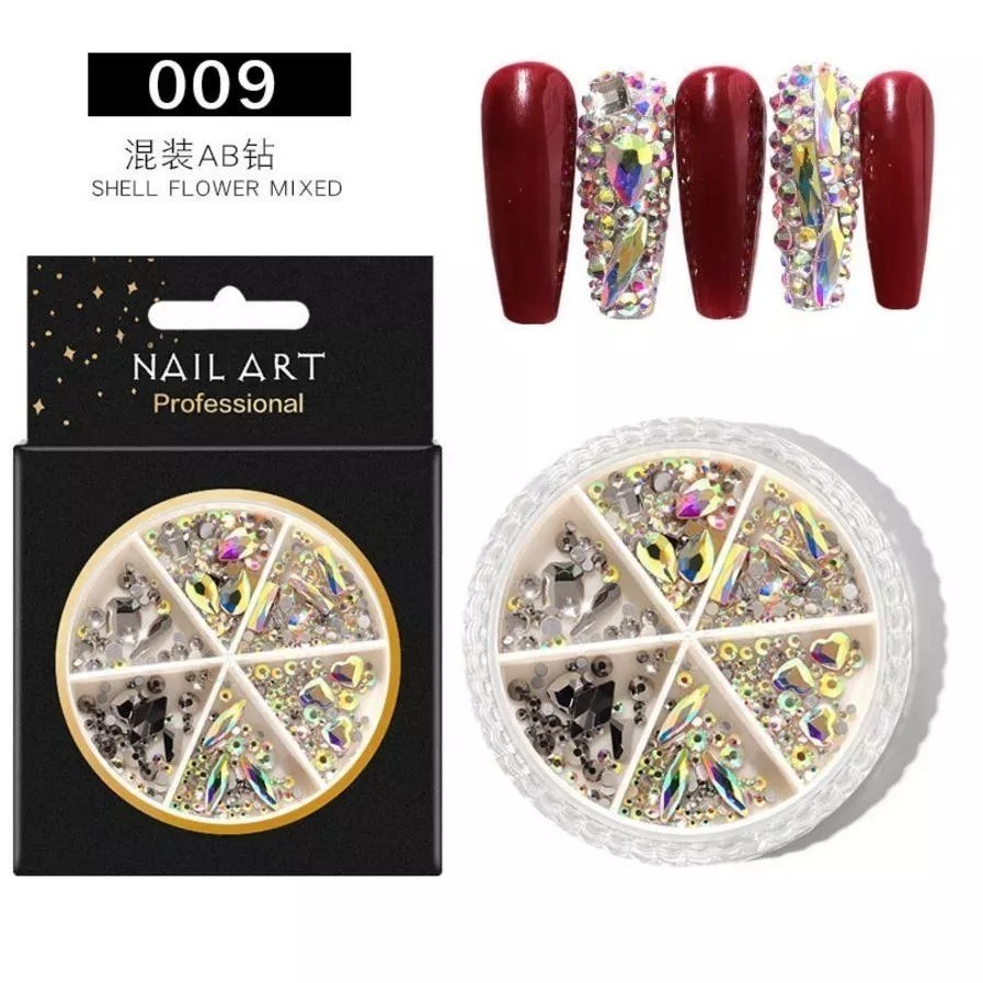 美甲 6格盒裝混裝水鑽 平底水鑽 AB美甲鑽 尖底鑽 圓鑽 方鑽 美甲鑽飾 NailsMall-規格圖7