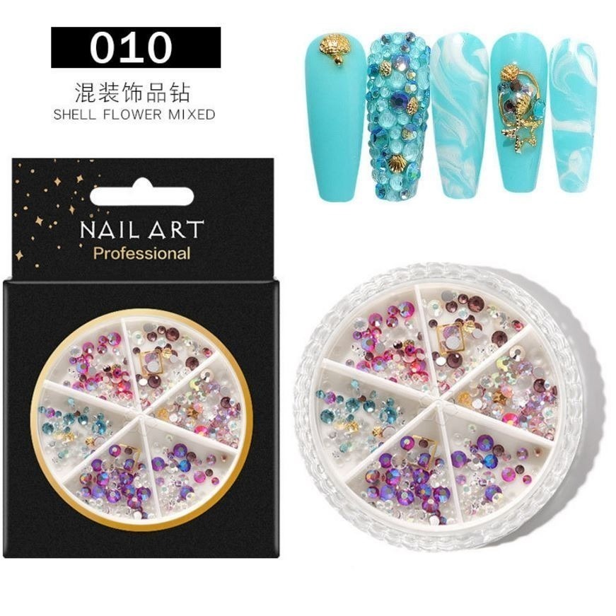 美甲 6格盒裝混裝水鑽 平底水鑽 AB美甲鑽 尖底鑽 圓鑽 方鑽 美甲鑽飾 NailsMall-規格圖7