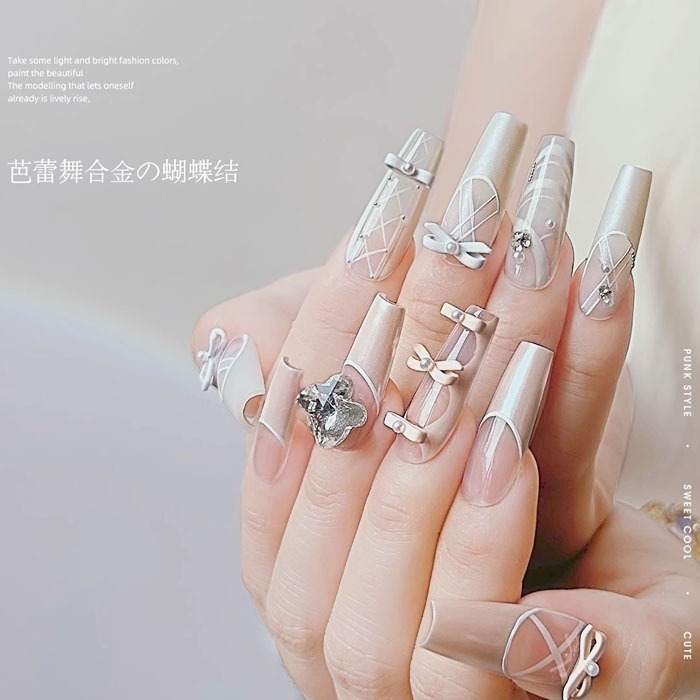 芭蕾舞鞋美甲材料包 穿戴甲片飾品 舞鞋蝴蝶結 立體珍珠蝴蝶結美甲飾品 NailsMall-細節圖3