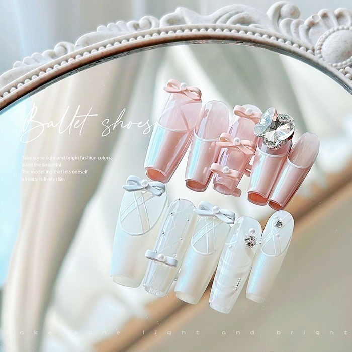 芭蕾舞鞋美甲材料包 穿戴甲片飾品 舞鞋蝴蝶結 立體珍珠蝴蝶結美甲飾品 NailsMall-細節圖4
