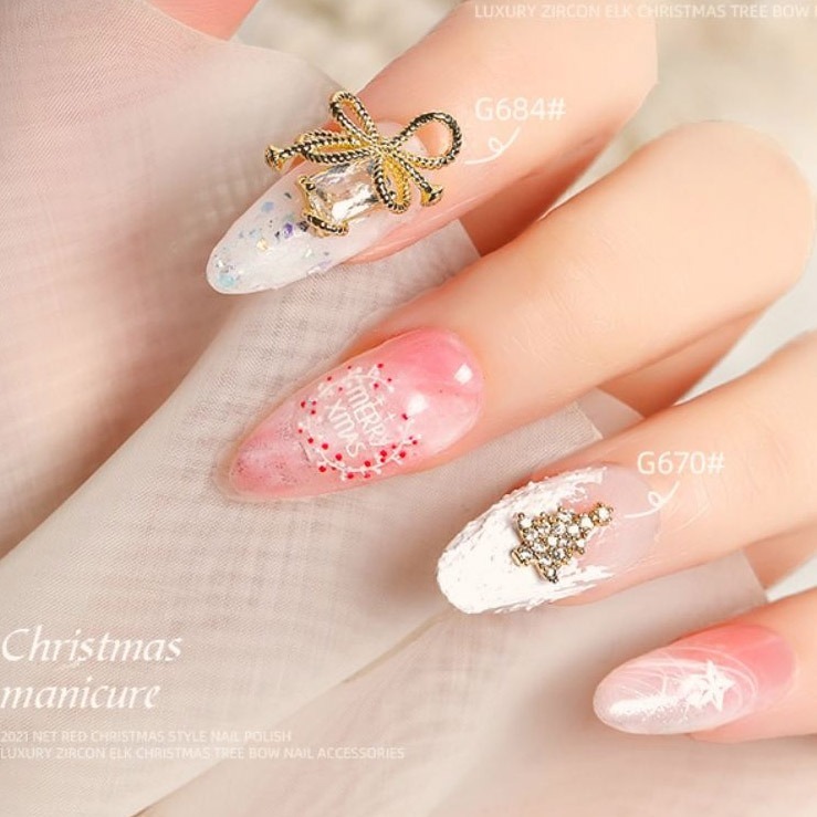 美甲鑽飾 雪花麋鹿 秋冬聖誕鑽飾 高級奢華爆閃鑽 心型愛心花朵珍珠蝴蝶結美甲飾品NailsMall-細節圖2