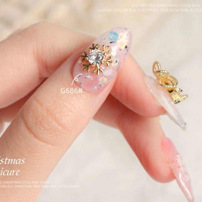 美甲鑽飾 雪花麋鹿 秋冬聖誕鑽飾 高級奢華爆閃鑽 心型愛心花朵珍珠蝴蝶結美甲飾品NailsMall-細節圖3