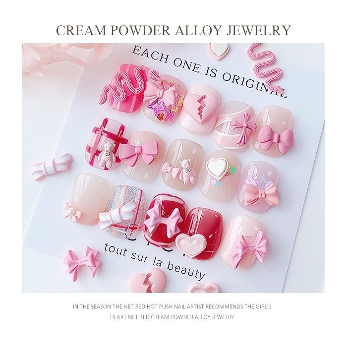 美甲飾品 粉嫩甜心蝴蝶結 粉色系列磨砂質感愛心小熊合金鑽飾美甲飾品NailsMall-細節圖2