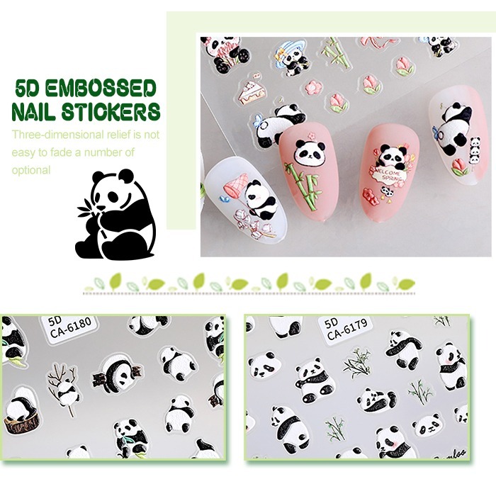 美甲浮雕貼紙 可愛熊貓 花花竹子貼紙 背膠貼紙 浮雕貼紙 美甲材料美甲用品NailsMall-細節圖2