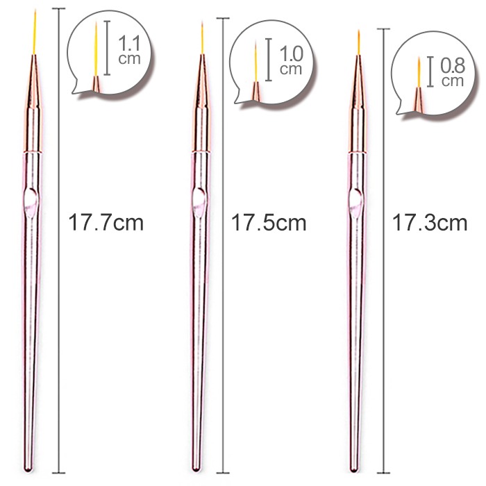 3入美甲拉線筆 玫瑰金 拉線筆 彩繪筆 勾勒拉線彩繪筆 雕花彩繪拉線勾線筆超細畫花筆 NailsMall-規格圖5