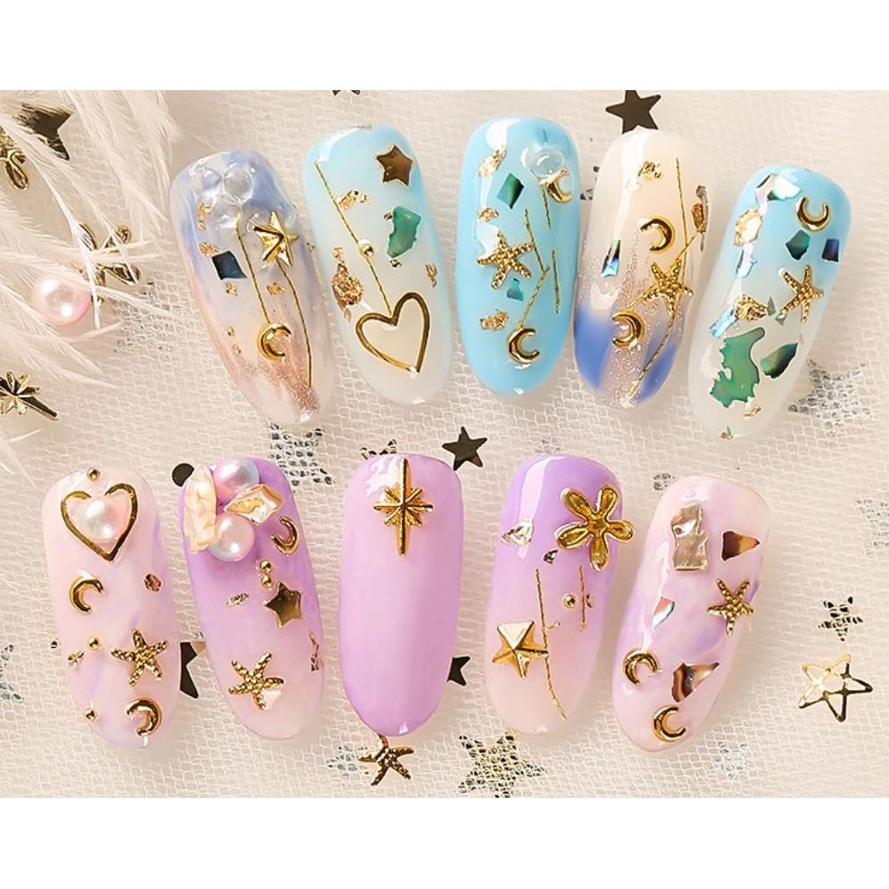 日系美甲 星月混裝鉚釘 星星 月亮混合鑽飾 美甲材料 韓國金銀線美甲飾品 NailsMall-細節圖3