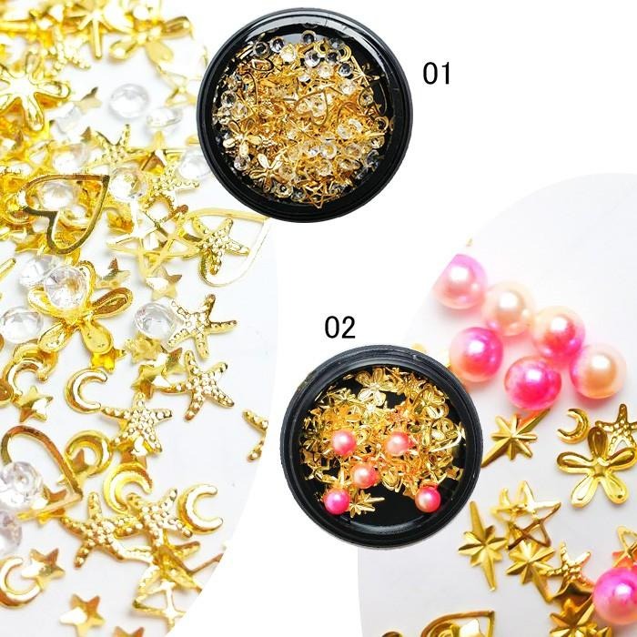 日系美甲 星月混裝鉚釘 星星 月亮混合鑽飾 美甲材料 韓國金銀線美甲飾品 NailsMall-細節圖4