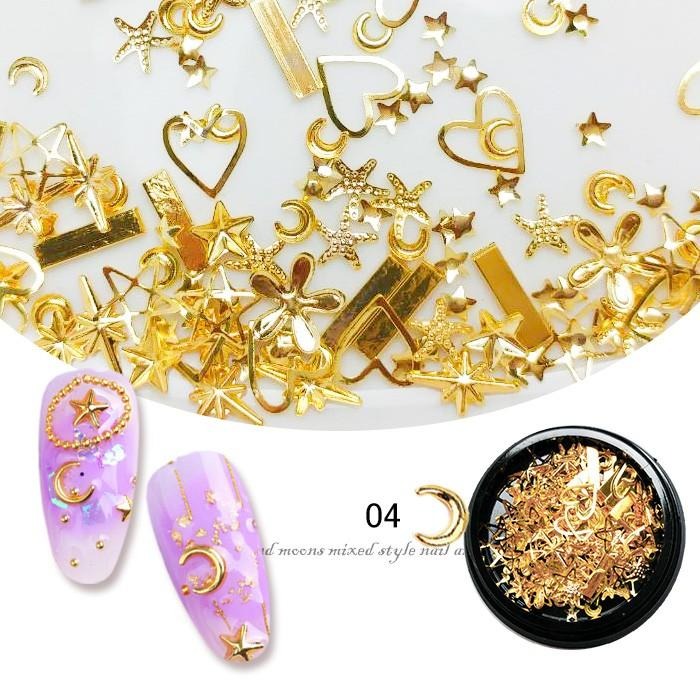 日系美甲 星月混裝鉚釘 星星 月亮混合鑽飾 美甲材料 韓國金銀線美甲飾品 NailsMall-細節圖6