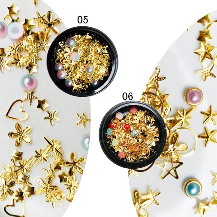 日系美甲 星月混裝鉚釘 星星 月亮混合鑽飾 美甲材料 韓國金銀線美甲飾品 NailsMall-細節圖7