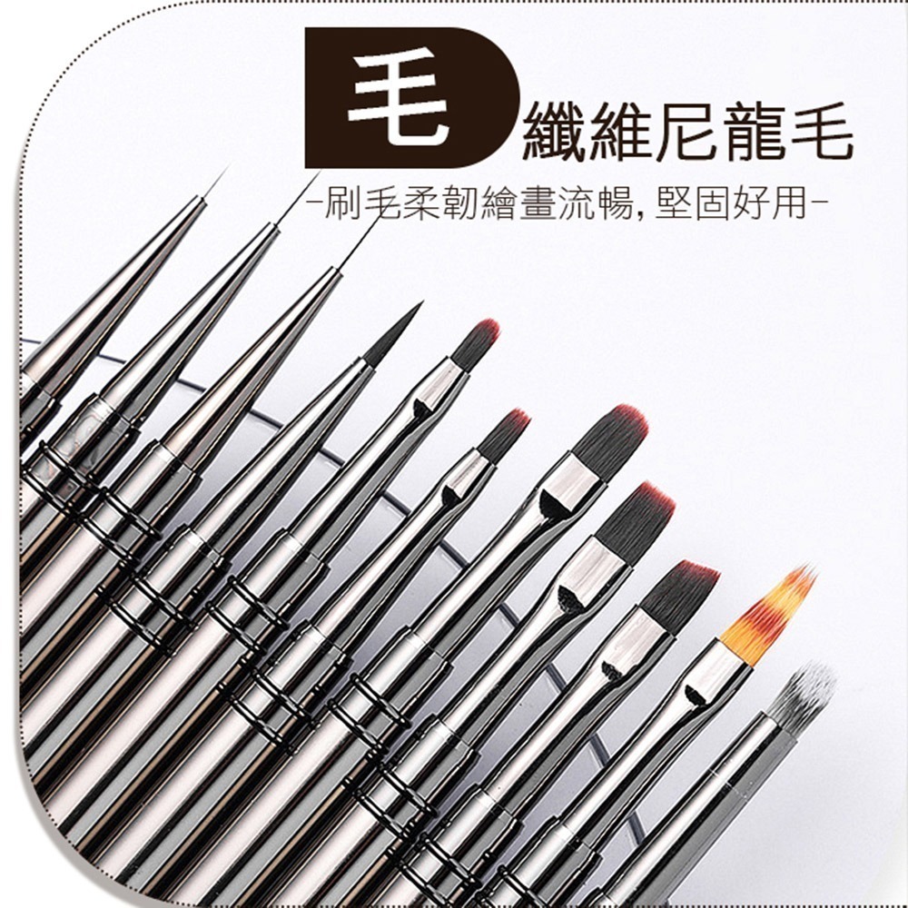 金屬黑凝膠筆(附筆蓋) 凝膠筆平口斜口圓頭彩繪凝膠筆光撩筆 DIY早初學入門練習美甲筆刷美甲工具NailsMall-細節圖5