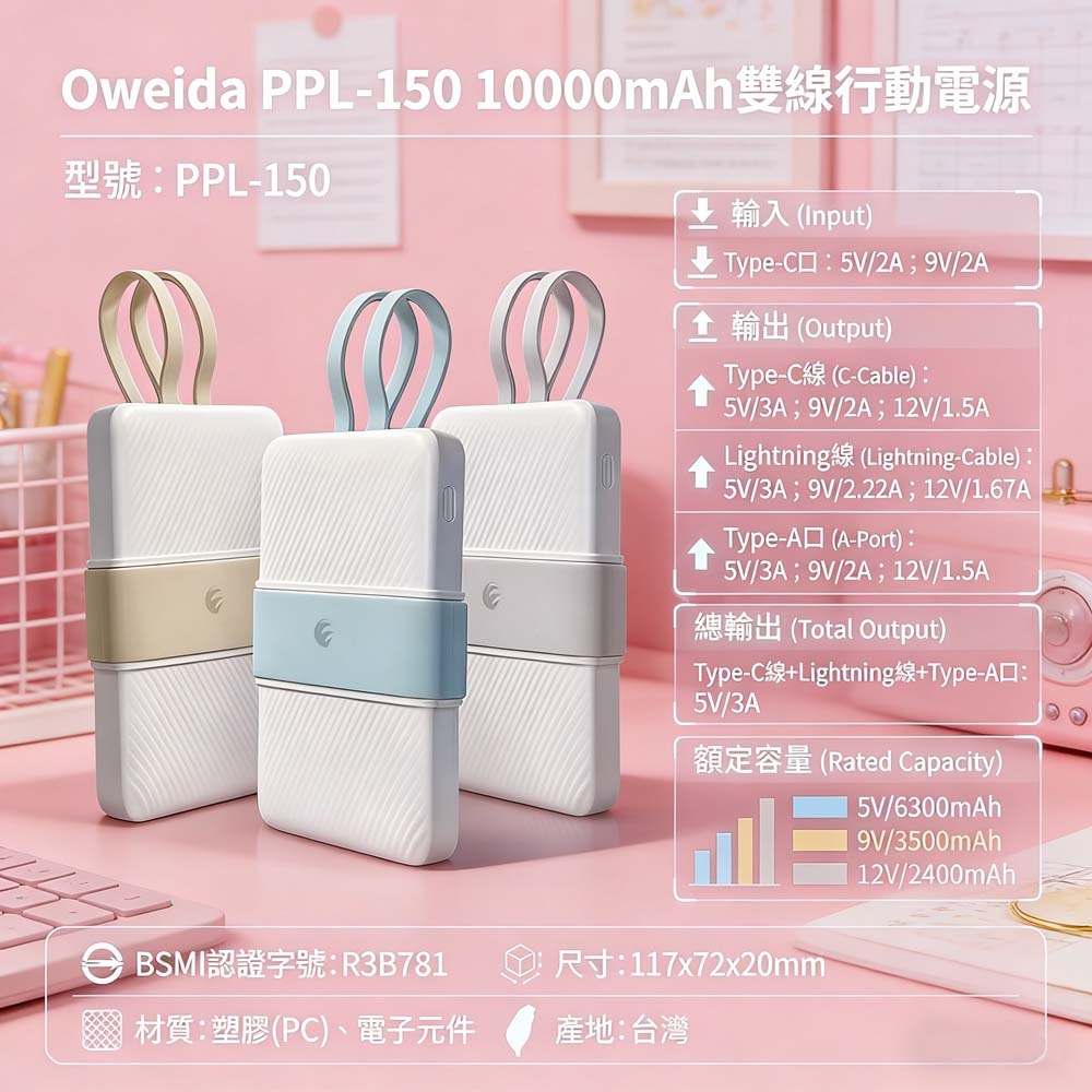 山水之寶｜Oweida 台灣製造 一萬容量 行動電源 自帶兩款充電線 PD快速充電 標示Wh 可上飛機 蘋果&安卓皆可用-細節圖6