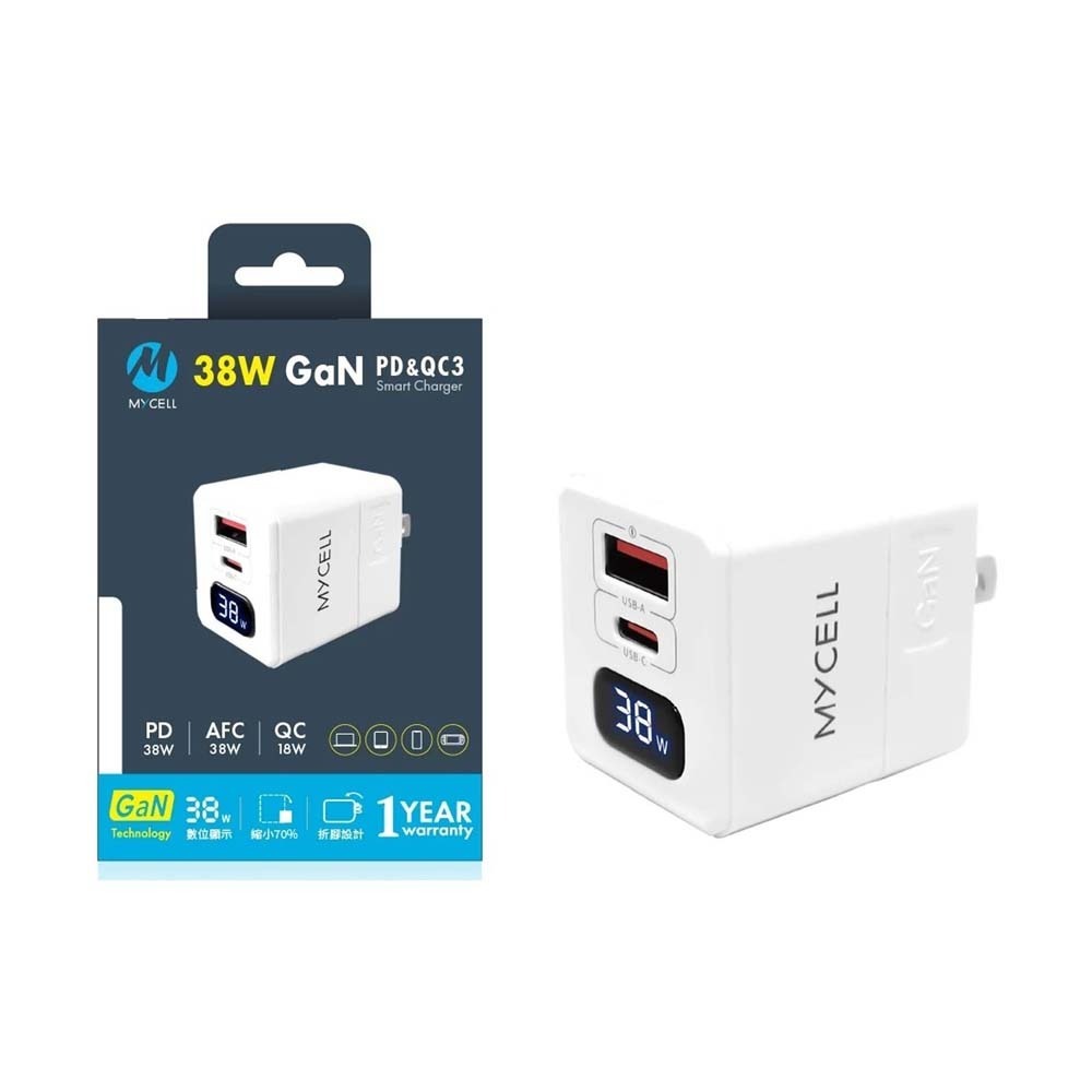 山水之寶｜MYCELL 38w GaN PD+QC氮化鎵智能數位顯示 雙孔快速充電器 快充充電頭 適用iPhone＆安卓-細節圖8