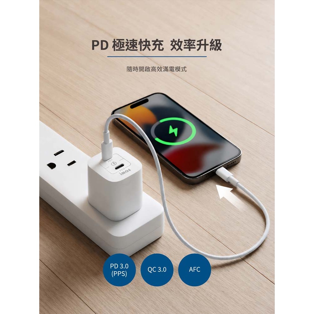 山水之寶｜imos 45w GaN 氮化鎵智能恆溫 PD雙孔快速充電器 TYPEC極速快充充電頭 適用iPhone＆安卓-細節圖2