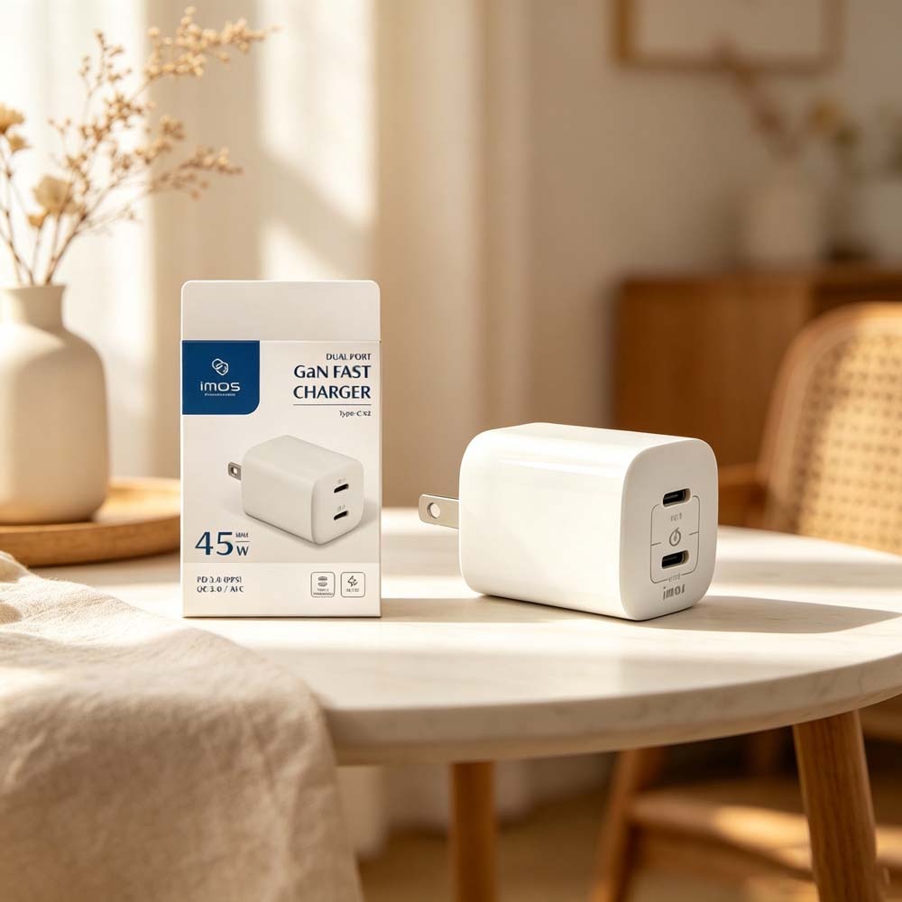 山水之寶｜imos 45w GaN 氮化鎵智能恆溫 PD雙孔快速充電器 TYPEC極速快充充電頭 適用iPhone＆安卓-細節圖5