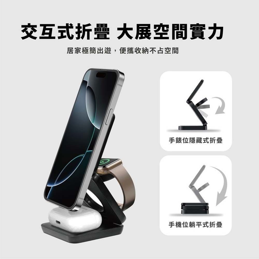 山水之寶｜OWEIDA 三合一摺疊手機支架 15w MagSafe磁吸無線充電座 支援手機＆蘋果手錶＆耳機 台灣製造-細節圖7