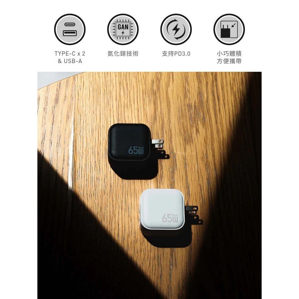 山水之寶｜SOLiDE Block 65W GaN氮化鎵三孔快速充電器 2C1A快充充電頭 適用iPhone＆安卓-細節圖4