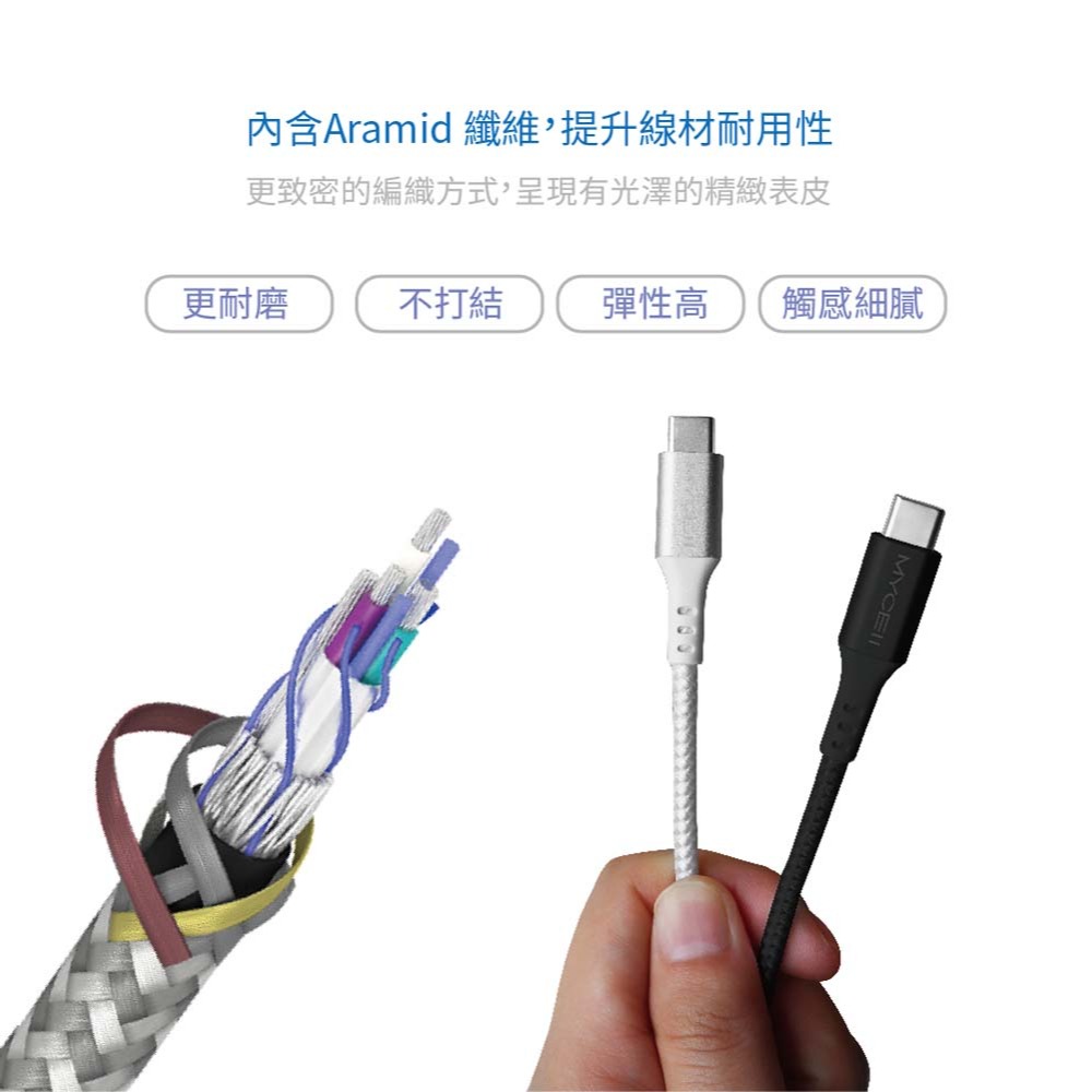 山水之寶｜MYCELL USB-C to USB-C 100w快速充電傳輸線150cm 鋼韌編織線適用iPhone＆安卓-細節圖4