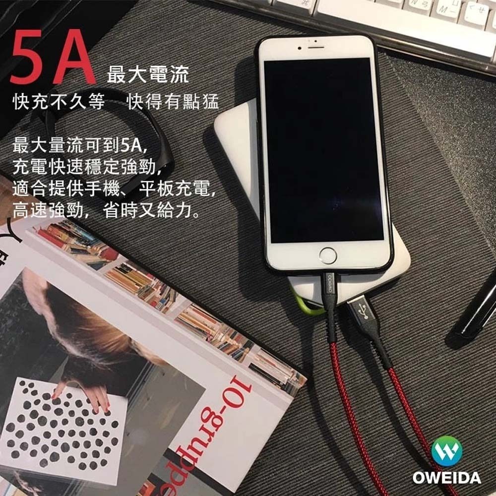山水之寶｜OWEIDA歐威達TYPE-C to Lightning iPhone蘋果快速充電傳輸線150cm 漁網編織線-細節圖5