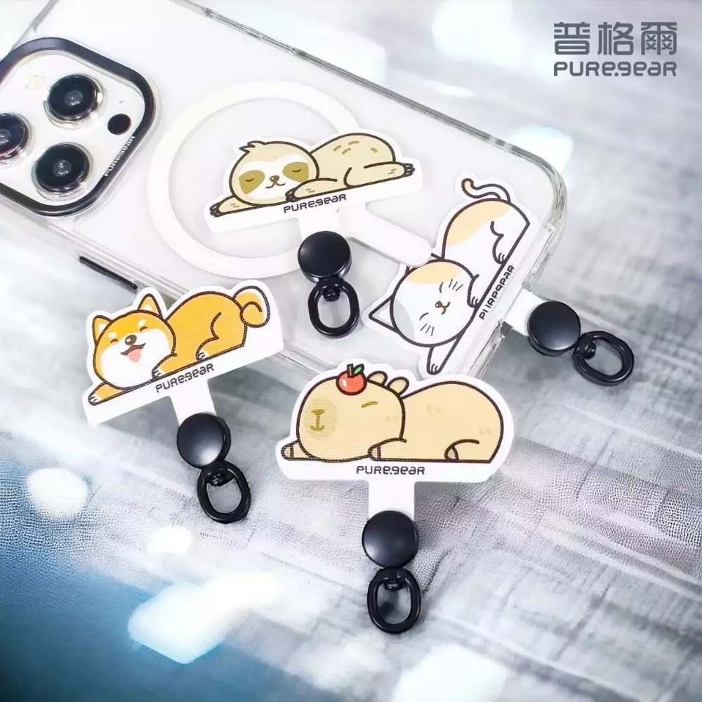山水之寶｜水豚君/卡皮巴拉＆貓貓咪－PureGear普格爾 慵懶動物造型通用手機掛繩轉接墊片/貼片/夾片/可360度旋轉-細節圖4