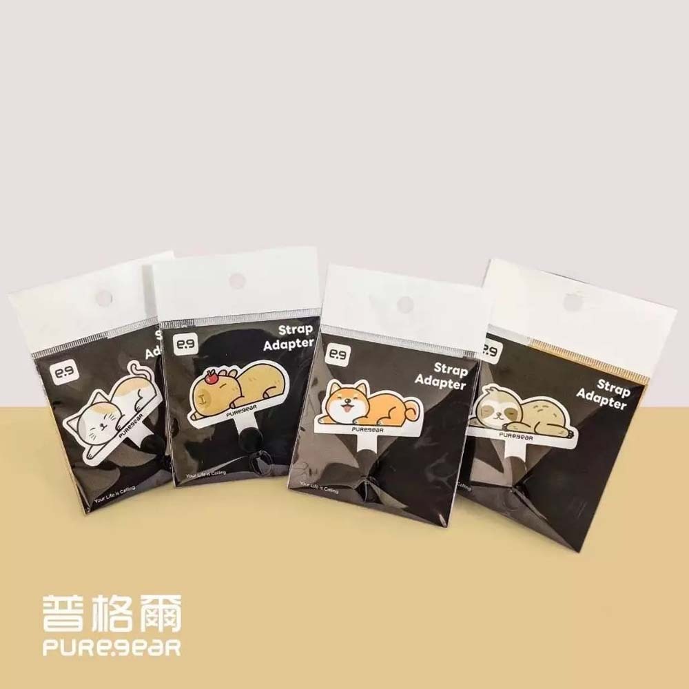山水之寶｜水豚君/卡皮巴拉＆貓貓咪－PureGear普格爾 慵懶動物造型通用手機掛繩轉接墊片/貼片/夾片/可360度旋轉-細節圖6